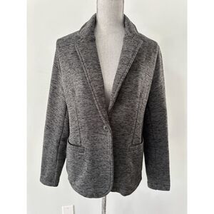 Lands' End Women's Sweater Fleece Blazer Jacket Heather Grey size M Officewear
